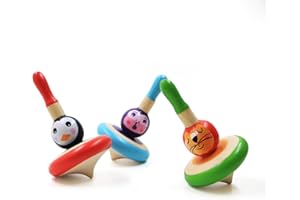 Shumee Handmade Wooden Animal Spin Tops (Lion,Monkey & Penguin) - 3Pcs | Colorful | 100% Child Safe | Gyroscope Fidget Spinner | Novelty Spinning Tops | Sensory Toys | Birthday Party Favors