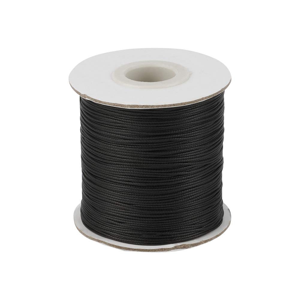 Pandahall 200 Yards/Roll 0.5mm Braided Waxed Polyester Cord String DIY Jewelry Craft Macrame Making Beading Thread Rope with Spool (Black)