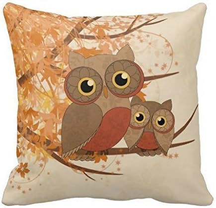 Polyester Decorative Throw Pillow Case Cushion Cover Red and Brown Owls 18" x 18"