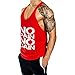 InleaderStyle Men's Gym Cotton NoPainNoGain Stringer Vest-Red-S