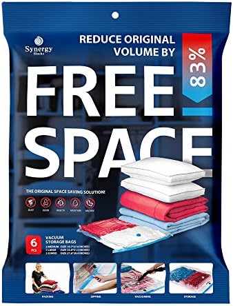 Space Saver Vacuum Storage Bags by SYNERGYSTOCKS - 6 Pack [Jumbo, Large, Medium] Size for Clothes, Linens, Beddings, Duvets, etc. – Vacuum Seal Bags with Unparalleled Protection – Anti-Microbial