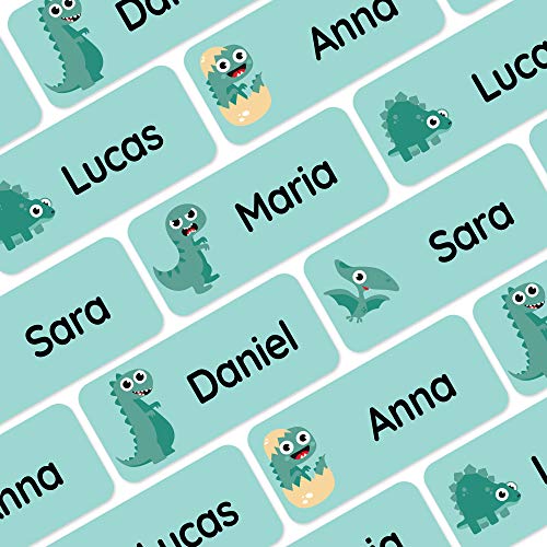 TeddyLabels - Personalized Name Labels for Kids (120) – Waterproof and Durable Clothing Labels for Kids, Labels for School Supplies, Stickers for Nursery, Daycare, and Preschool - Dinosaurs