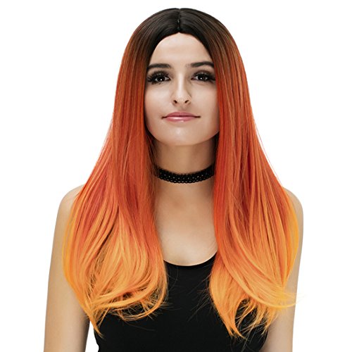 Alacos 65cm long straight black roots ombre synthetic daily chris…