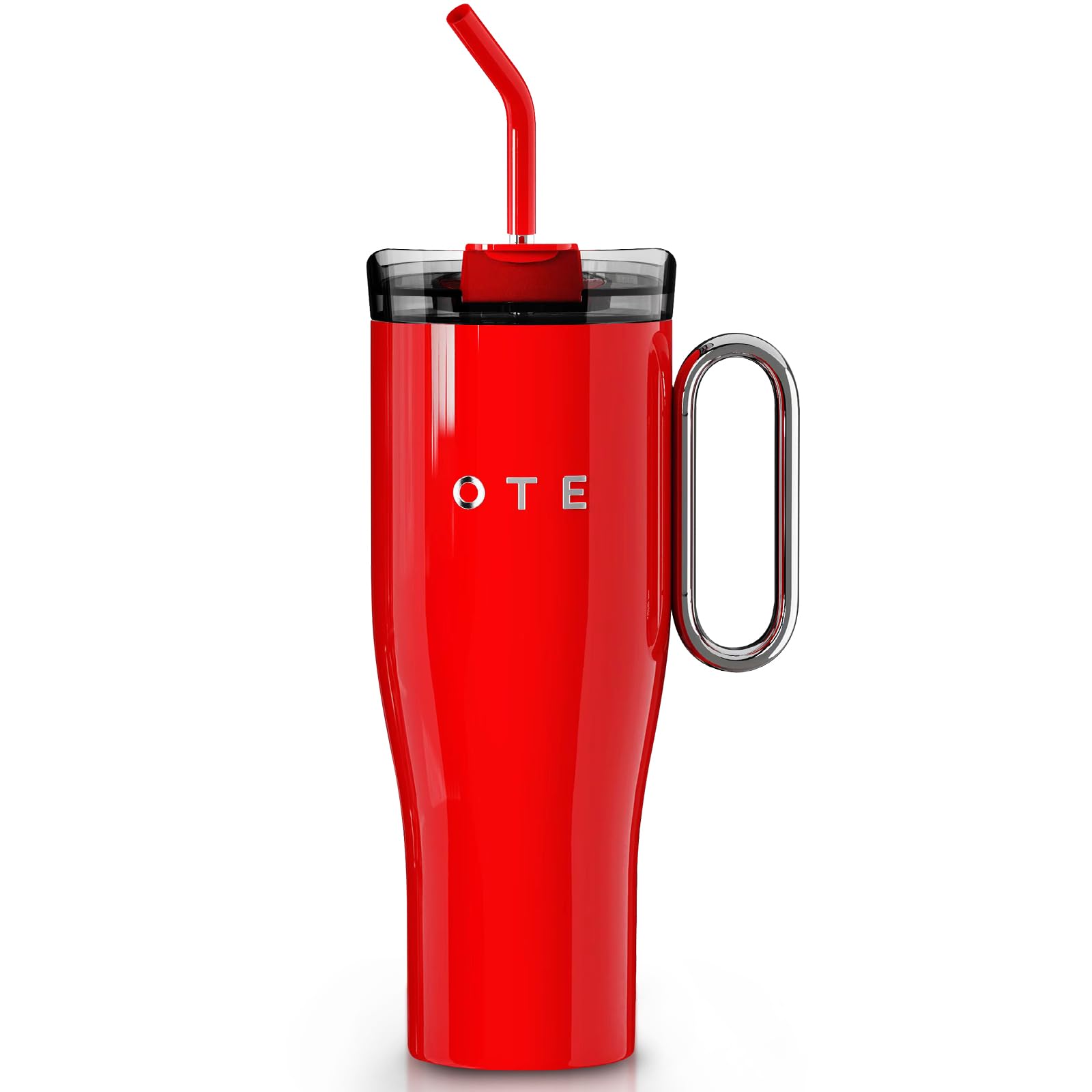 OTE 40oz Tumbler with Handle and Straw Lid, Double Walled Vacuum Insulation Stainless Steel Cup, Tumbler with Straw Metal Handle Travel Mug for Cold or Hot Drinks, Red