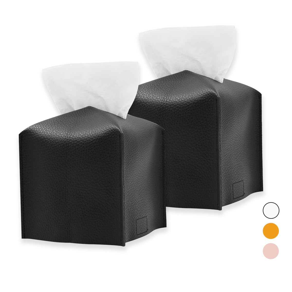 Tissue Box Cover, Square PU Leather Tissue Holder, Square Napkin Dispenser for Home, Hotel, Office, Vanity and Restaurant - 5 Inch Cube - 2 Pcs Black