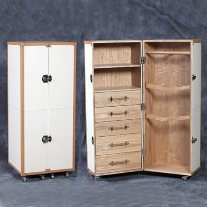 Vintage Steamer Trunk Style Folding Wardrobe With Hanging Rail And