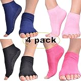 Beurlike Womens Toeless Yoga Socks Grips No Slip Skid Barre Pilates Socks Unisex (Black+Darkblue+Pink+Rose, 4PCS)