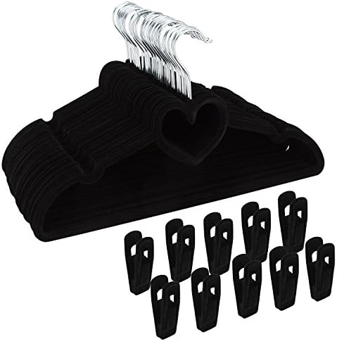 Corodo Velvet Hangers with Clips, Black Velvet Hangers Heavy Duty, 30 Pack Non Slip Clothes Hangers with 20 Pack Velvet Hangers Clips, Love Design Ultra Thin Pants Hangers for Space Saving
