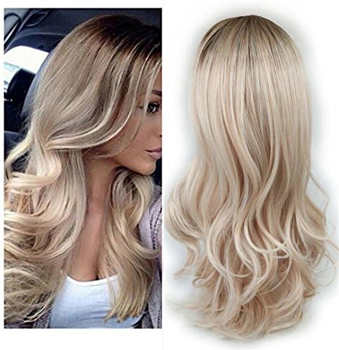 Long Ombre Brown Ash Blonde High Density Temperature Synthetic Wig For Black/White Women Glueless Wavy Cosplay Hair Wig