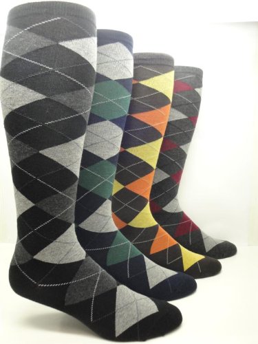 Women's Argyle Cotton Crew & Knee-High Socks (Knee-High, Charcoal)