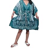 Mogul Interior Womens Blue Caftan Printed Elephants Kaftan Cover up One Size