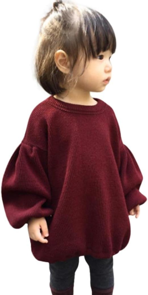 ZLOLIA Baby Clothes Autumn Winter Kids Girls Solid Lantern Sleeve Shirt Tops Loose Outfits (100, Wine): Home & Kitchen
