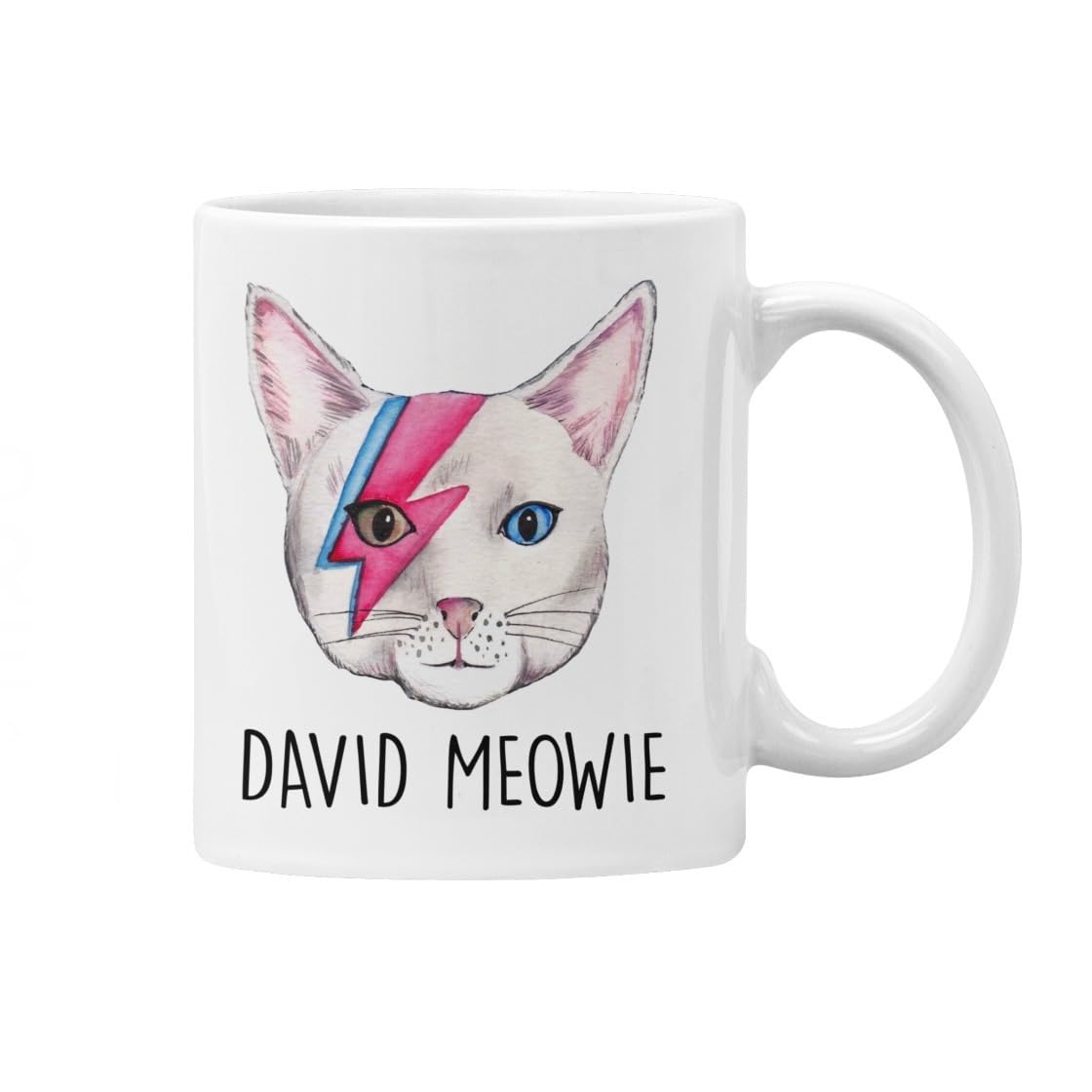 Plumfoolery David Meowie Mug Bowie Ziggy Stardust Cat Gift (White, David Meowie)