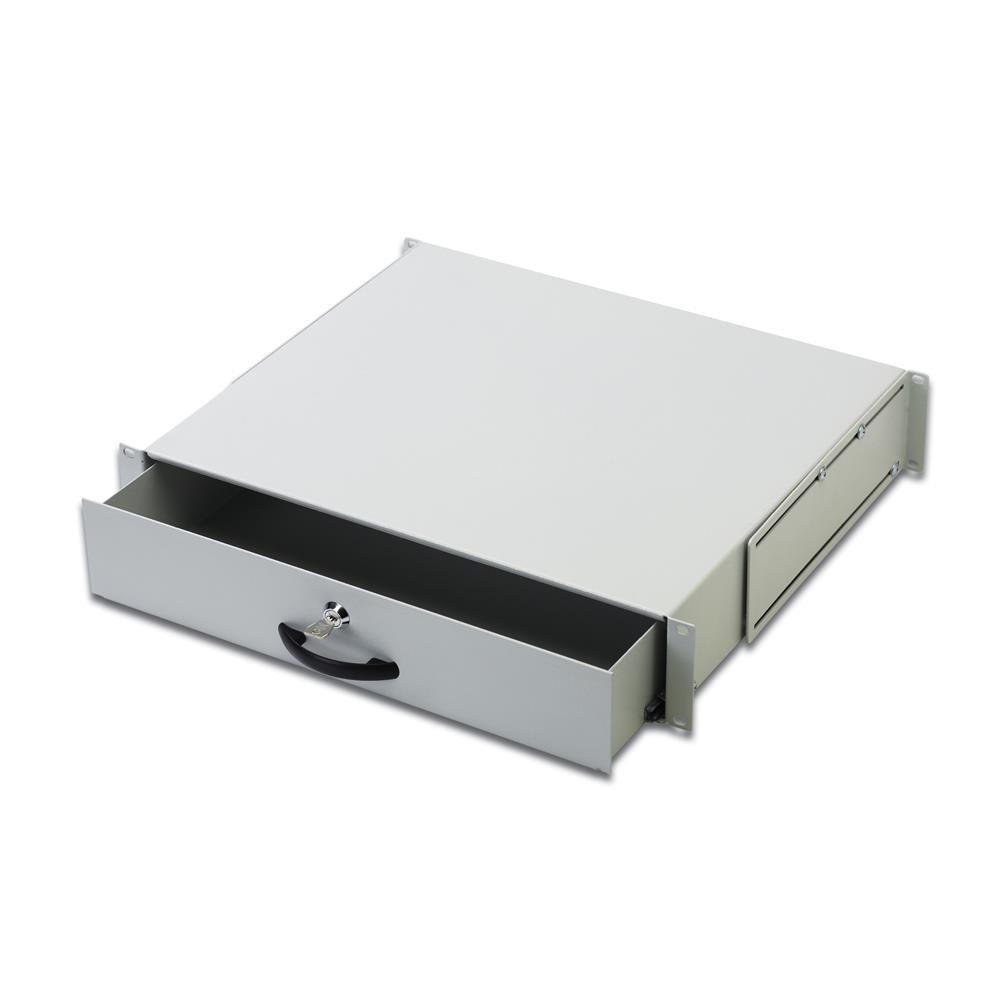 DIGITUS Drawer for network cabinets and server cabinets - 19-inch - 2U - Front and rear mounting - Variable installation depth - Document tray and keyboard insert - Lockable - Grey