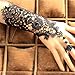 Abeillo Fashion Elegant Bridal Women Beaded Embroidered Lace Flower Bangle Bracelet with Ring Wedding Party (Black)