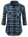H2H Womens Button Down Long Sleeve Roll Up Checker Flannel Plaid Shirt Top