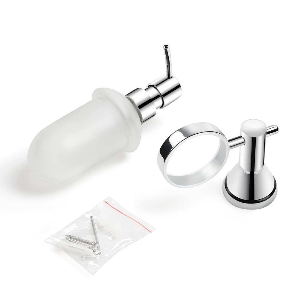 Dreamsbaku Wall Mounted Kicht Bathroom Soap Dispenser glass Bottle with Pump Head Cooper chrom