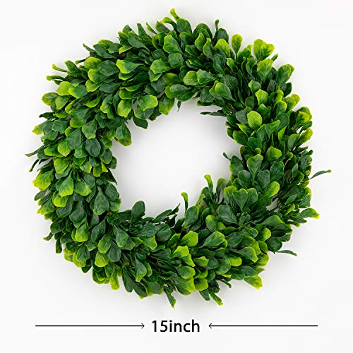 bhappy Boxwood Wreath 15 inch Artificial Greenery Wreath Indoor Front