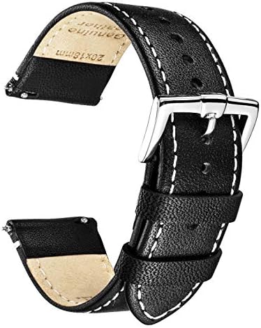 B&E Quick Release Watch Bands Top Grain Genuine Leather Watch Strap Smooth Bracelet for Men & Women - 16mm 18mm 19mm 20mm 22mm 24mm