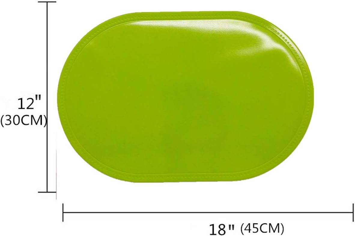 WANGCHAO Placemats Set of 6 Faux Leather Glossy Dining Table mats 12"X18" Waterproof Wearproof WIPEABLE Washable Heat Resistant Thermoforming Place Mats (Oval Placemats, Green): Home & Kitchen
