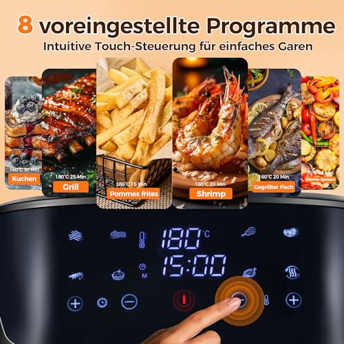 Nirva Hot Air Fryer 8.5 L, Oil-Free, 1700 W Large Airfryer, Roasting, Baking, Air Fry, Non-Stick Coating, Dishwasher Safe Basket, Viewing Window, Black/Stainless Steel, For Individuals or Families