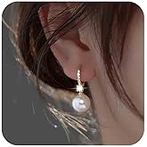 Aneneiceera Vintage Pearl Crystal Dangle Earrings Gold Cz Pearl Huggie Hoop Earrings Rhinestone Huggie Earrings Wedding Pearl Earrings Jewelry for Women