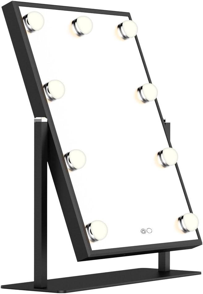 BEAUTME Makeup Mirror with Lights,Hollywood Vanity Mirror with 9 Dimmer led Bulbs Desktop Beauty Mirror with Touch Control (Black)
