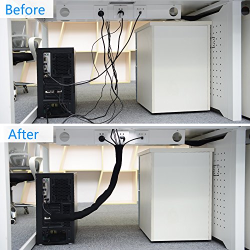 Bestfy Cable Management Sleeves, 118'' Cord Management System, Neoprene Flexible Adjustable Cord Cover Sleeve for TV, Computer, Home Theater, Home Entertainment(Black & White) - Thumbnail 6