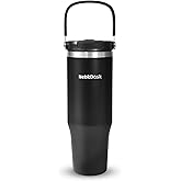 NebkDask 40 oz Insulated Stainless Steel Bottle with 2-in-1 Straw and Spout Lid, Water Bottle with Carry Handle Keep Cold 24H, Leak-Proof, Fits in Car Cup Holder, Travel, and School(Black)