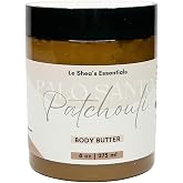 LE SHEA Palo Santo and Patchouli Whipped Body Butter, African Shea Butter, Mango Butter, Vitamin E Oil, Skin Cream, Vegan Moisturizer, Plant Based. Dry Cracked Hands Feet 8 oz