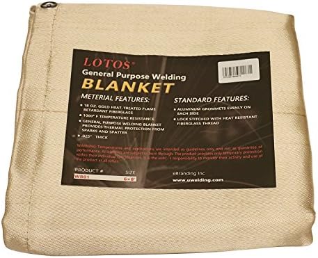 Lotos 6’ x 8’ Fiberglass Heat Treated Gold Welding Blanket with Grommets Resists 1000F