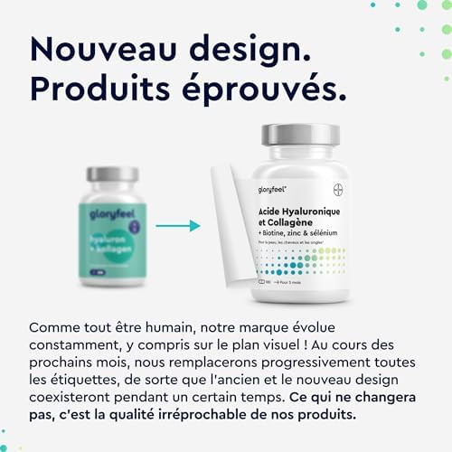 Collagene Type 1 & 3 avec Acide Hyaluronique, 180 Gélules, Enrichi en Vitamines A & C, Biotine, Zinc & Sélénium, 1000mg de Collagène Hydrolysé, Anti-âge et pour les Articulations, Testé en Laboratoire