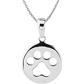 925 Sterling Silver Dog Paw Print Pendant Necklace, Cute Sterling Silver Chain Necklace for Women
