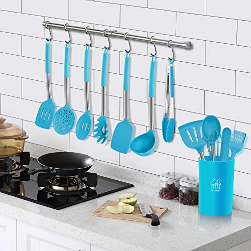 Silicone Cooking Utensil Set, AILUKI Kitchen Utensils 14 Pcs Cooking Utensils Set,Non-stick Heat Resistant Silicone,Cookware with Stainless Steel Handle - Blue - Thumbnail 6
