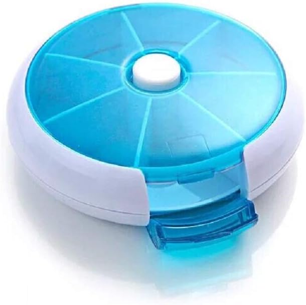 Ruihua Pill Box 7 Lattices Round Tray Pill Case Weekly Seven Days Blue Mini Portable Box, Bule - Image 3