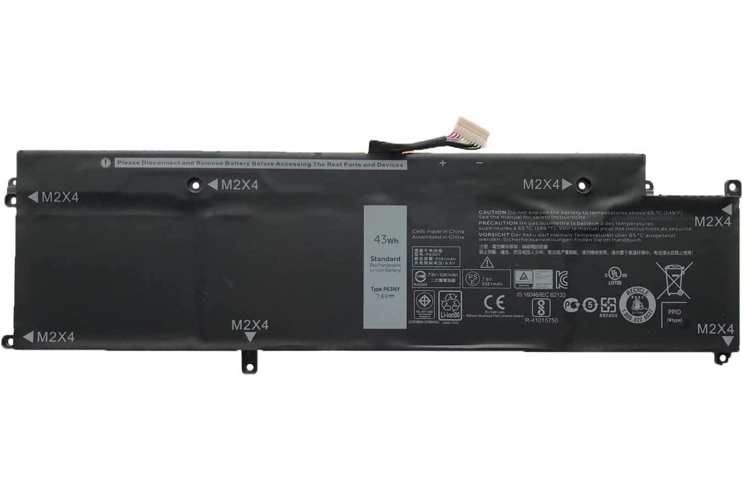 P63NY N3KPR 4H34M XCNR3 WY7CG MH25J G7X14 0G7X14 0XCNR3 Laptop Battery Compatible with Dell Latitude 13 7370 E7370 Serie (7.6 V 43Wh)