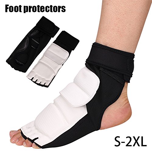 Luerme Taekwondo Foot Protector Protective Gear Professional Boxing Fitness Martial Arts Fight Boxing Punch Bag Sparring Training MMA UFC Thi Leather for Men Women Kids S-2XL (S) - Thumbnail 2