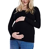 Motherhood Maternity Women's Long Sleeve Square Neck Ribbed Pregnancy T-Shirt
