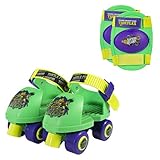 PlayWheels Teenage Mutant Ninja Turtles Kids Roller Skates with Knee Pads - Junior Size 6-12