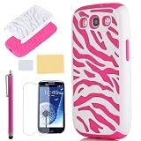 Pandamimi ULAK Pink White Zebra Combo Hard Soft High Impact Samaung Galaxy s3 i9300 Armor Case Skin Gel with free screen protector + stylus