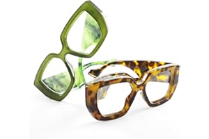 Laemzinv Oversized Square Blue Light Glasses for Women, Large Thick Frame Big Reading Eyewear for Computer and Gaming LA022