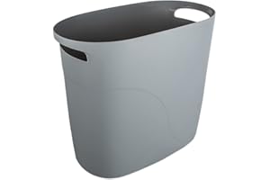 JiatuA Plastic Small Trash Can Slim Waste Basket with Handles 3.2 Gallon Narrow Garbage Container Bin for Bathroom, Bedroom, Kitchen, Home Office Under Desk, Dorm, Laundry Room, Kids Room, Grey