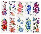 Penta Angel 10 Sheets Temporary Tattoo Sticker 3D Lifelike Flower Butterfly Feature Water Transfer Paper Tattoos Vivid Fake Body Art Printing Stickers for Women Girls Teens Adults