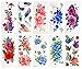 Penta Angel 10 Sheets Temporary Tattoo Sticker 3D Lifelike Flower Butterfly Feature Water Transfer Paper Tattoos Vivid Fake Body Art Printing Stickers for Women Girls Teens Adults