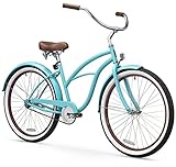 sixthreezero Women's Single Speed Beach Cruiser Bicycle, Teal Blue w/ Brown Seat/Grips, 26