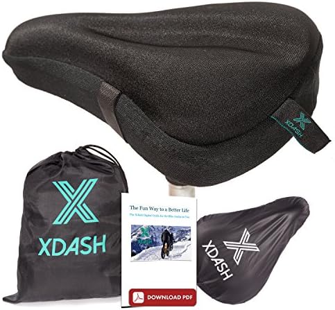 XDASH Premium Gel Bike Seat Cover- Comfortable Bike Seat Cushion Cover for Women and Men- Outdoor Cycling- Indoor Spinning-Padded Bicycle saddle +waterproof Cover +eBook on Healthy Lifestyle Choices