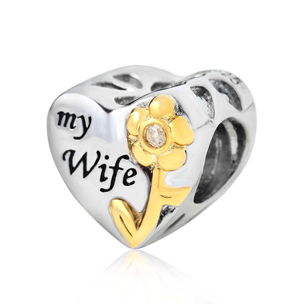 My Wife Charm 925 Sterling Silver Lover Charm Love Charm Flower Charm Anniversary Charm for Pandora Charm Bracelet