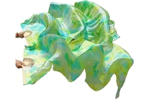 WXHVLTT Belly Dance Silk Veil Fans Women Real Silk Belly Dance Fan Veil Silk Belly Dance Bamboo Fans Long Tie-Dyed Dance Fans 1.8 Meter/ 5.91 ft