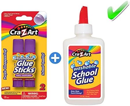 Cra-Z-Art bundle Washable Liquid School Glue, White, Dries Clear, 4 fl oz Plus Disappearing Purple Cra-Z-Art School Glue Stick, 6g, 2pk