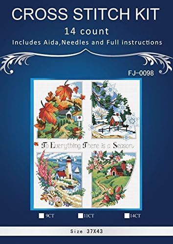 Oneroom 37x43cm Wall Home Decor Landscape four seasons White Canvas 14ct DMC Counted DIY Cross Stitch Kits Cross-stitch Set Embroidery Needlework Similar Dim